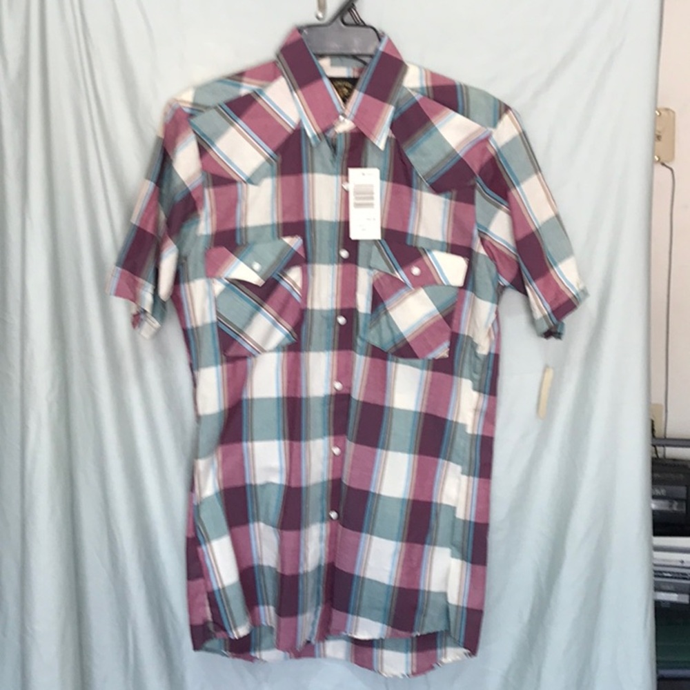 Vintage short sleeve Saddle King Western pearl button 141/2 small regular